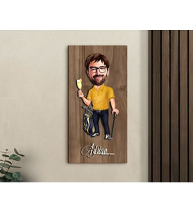 BK Gift Kişiye Özel Golf Oyuncusu Karikatürlü Kabartma Figürlü Ahşap Tablo-1, Arkadaşa Hediye, Sevgiliye Hediye, Duvar Dekoru