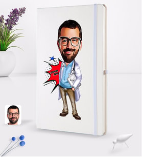 BK Gift Kişiye Özel Erkek Doktor Karikatürlü Beyaz Termo Deri Defter 16x24cm Model 3