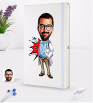 BK Gift Kişiye Özel Erkek Doktor Karikatürlü Beyaz Termo Deri Defter 16x24cm Model 3