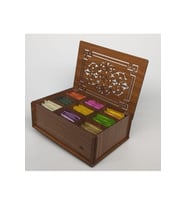 Doğal  Ahşap Çay Kutusu 9 Bölmeli Kapaklı Poşet Bitki Çayı Saklama Kabı (Tea Box)