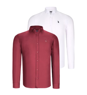 İKİLİ SET G725 DEWBERRY ERKEK GÖMLEK-BEYAZ-BORDO