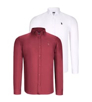 İKİLİ SET G725 DEWBERRY ERKEK GÖMLEK-BEYAZ-BORDO