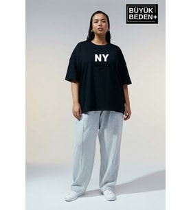 Kadın Büyük Beden NY New York Baskılı 3xl-6xl Bisiklet Yaka Tshırt SPR26BTSK510-15