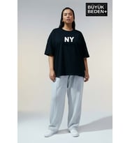 Kadın Büyük Beden NY New York Baskılı 3xl-6xl Bisiklet Yaka Tshırt SPR26BTSK510-15
