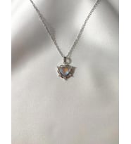 Kadın Paslanmaz Çelik Silver Opal Taşlı Kalp Kolye