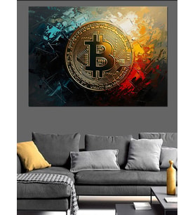 Altın Parıltılı Bitcoin Sembolü Dekoratif Kanvas - Mdf Ahşap Tablo