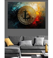 Altın Parıltılı Bitcoin Sembolü Dekoratif Kanvas - Mdf Ahşap Tablo