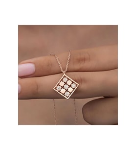 Gümüş Rose Dörtgen Zirkon Taşlı Kadın Kolye CSR2181307