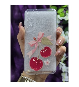 Samsung Galaxy S23 Uyumlu Kiraz ve Kurdele Desenli Şeffaf Telefon Kılıfı