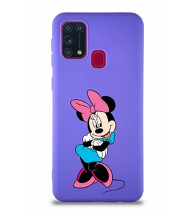 Samsung Galaxy M31 Soft Premier Kapak Minnie Mouse-D Tasarımlı Silikon Kılıf - Mor (Şeffaf)