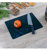 Miabella Home Mermer Desenli Cam Kesme Tahtası, Kesme Tablası  Kenarları Oval, Antibakteriyal, Sunum Tahtası 20x 30 cm (Çok Renkli)