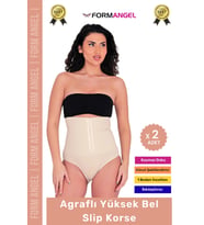 #Korse Vücut Şekillendiren Toparlayıcı Kaymaz Agraflı Yüksek Bel Slip Kadın Külot Korse - 2 Adet (Ten)
