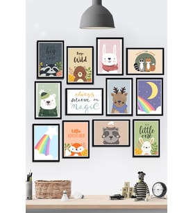 Çerçeve Görünümlü Çocuk Odası Tatlı Hayvanlar Temalı Mdf Tablo Seti 80x80cm 12 Parça