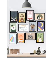 Çerçeve Görünümlü Çocuk Odası Tatlı Hayvanlar Temalı Mdf Tablo Seti 80x80cm 12 Parça