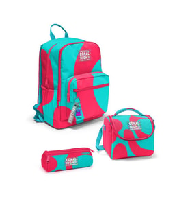 Coral High Neon Mercan Turkuaz Desenli 3'lü Okul Çanta Seti SET0123685 - Kız (Çok Renkli)