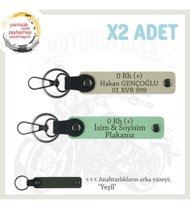 Çok Sevdiğine Özel İsim Plaka, 0 Rh + Kan Grubu Yazılı Kişisel x2 Anahtarlık Set, Yeşil-S Kahve-Ysl (Çok Renkli)