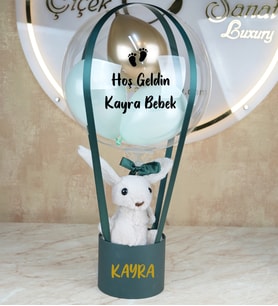 Yeşil Gold Konsept Yenidoğan Bebek Hediyesi Peluş Tavşan