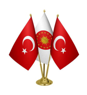 Masa Üstü Cumhurbaşkanlığı Bayrağı Türk Bayrağı Üçlü Pirinç Direk Masa Bayrak Seti