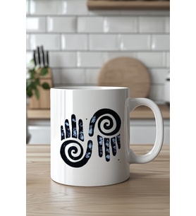 Anlamlı Sonsuzluk Spiral El Figürlü 330ml Baskılı Beyaz Seramik Kupa Bardak