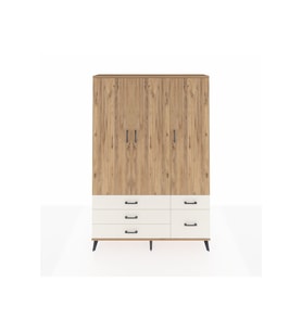 Arges Dolap 5 Raflı 5 Çekmeceli Tek Askılı 132x30x195 Çam-Çam/Aytaşı