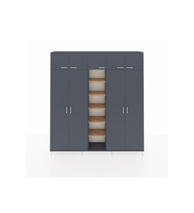 Arges Dolap 12 Raflı 9 Kapaklı 2 Askılı 220x30x243 Antrasit-Antrasit/Çam