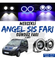 Peugeot Bipper 2008-2022 Uyumlu Mercekli Angel Sis Farı Metal 76 mm Mavi Halkalı Gündüz Farı 2 Adet