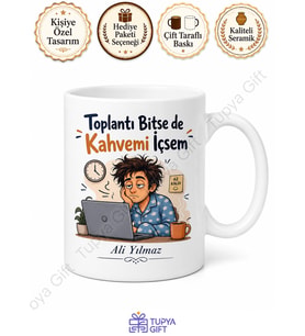 Evden Çalışma Temalı Komik Baskılı Kupa Bardak Home Office Hediye