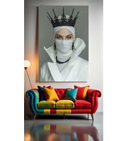 TAÇLI MASKELİ KADIN Ev Duvar Salon Güzellik Salonu Ofis Dükkan Dekarasyon Kanvas Tablo (Çok Renkli)