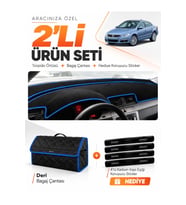 e-biz VOLKSWAGEN PASSAT CC (2008-2012) Uyumlu Torpido Örtüsü + Deri Çanta - Siyah-Mavi - VW016
