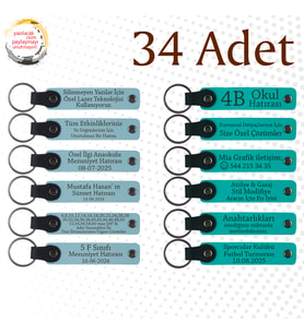 G Mavi & K Turkuaz, Türkçe Öğretmeninden Sınıfına Hatıra, 34’lü Set, Kişisel Mesajlı Anahtarlık