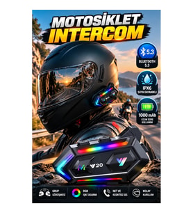 Bluetooth 5.3 Motosiklet Intercom – IPX6 Suya Dayanıklı, 1000 mAh Batarya ve RGB Işık