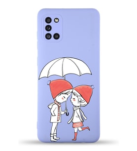 Samsung Galaxy A31 Uyumlu Lansman Kılıf Aşk Tasarımlı İçi Kadife Kapak-Lila (Şeffaf)