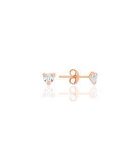 Gümüş zirkon taşlı, rose, kalp kesim 4 mm tektaş küpe SGTL12739ROSE