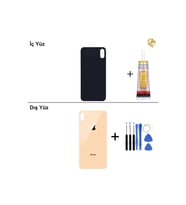 iPhone XS MAX Altın Arka Kapak Arka Cam Batarya Kapağı Lazer Kesim Kapak Pil Kapağı + B-7000 Yapıştırıcı + Tamir Seti