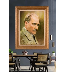 Altın Varaklı Çerçeveli Paspartulu Atatürk Tablo DC1477 (Gold)