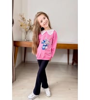 Yaka Detaylı Stitch Desenli Pembe Renk Kız Çocuk Takım