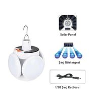 P-038 Solar Güneş Enerji Ve Usb Sarjli 5 Kanatlı