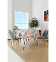 Pastel Çiçek Ve Yaprak Desenli Yuvarlak Süet Dertsiz Masa Örtüsü
