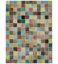 Gri Çok Renkli Patchwork Modern Salon Halısı El Dokuma Geometrik Dokulu Eskitme Stil