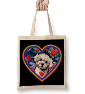 Maltipoo in A Rainbow Heart Bez Çanta Uzun Saplı