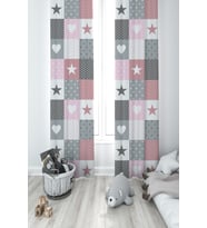 MEKTA HOME BEBEK VE ÇOCUK ODASI Soft Yıldız ve Kalp Desenli 2 Kanat Fon Perde