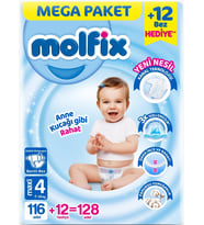 Molfix Bebek Bezi Beden:4 (7-14KG) Maxi 128 Adet Mega Pk