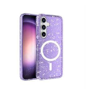Coverzone Samsung Galaxy S25 Plus ile uyumlu Parlayan Simli Saydam Renkli Magsafe ile uyumlu W?reless ?arj �zellikli Z- Allstar Galaxy S25 Plus i�in Kapak Mor