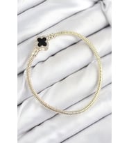 Pirinç Charm Zirkon Taşlı Yonca Model Gold Renk Kadın Bileklik 5886 - GLST8708-9874