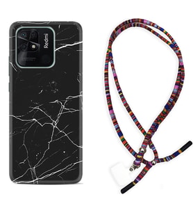 Xiaomi Redmi Note 7 8 9 Pro 10 2022 10 Pro 10S Kılıf Boyun Asklı Rasta Silikon Siyah Mermer 1299