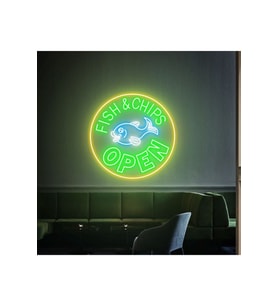 FISH&CHIPS OPEN Yazılı ve Şekilli Neon Tabela