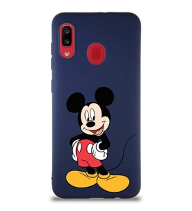 Samsung Galaxy A20 Soft Premier Kapak Mickey Mouse-E Tasarımlı Silikon Kılıf - Lacivert (Şeffaf)