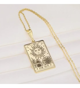Kişiye Özel 925 Ayar Gümüş The Sun Tarot Kart Kolye (Gold)