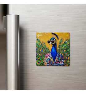 Peacock - Tavus Kuşu - Güneş Gözlüklü Style - Buzdolap Magneti - 9x9 Cm