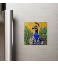 Peacock - Tavus Kuşu - Güneş Gözlüklü Style - Buzdolap Magneti - 9x9 Cm
